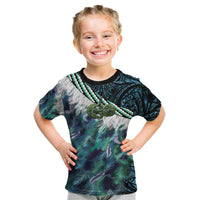Turquoise Traditional Cloak Aotearoa Kid T Shirt Maori Paua Shell Korowai Pattern LT14 Turquoise - Polynesian Pride