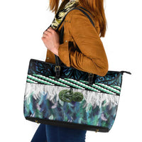 Turquoise Traditional Cloak Aotearoa Leather Tote Bag Maori Paua Shell Korowai Pattern