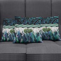 Turquoise Traditional Cloak Aotearoa Pillow Cover Maori Paua Shell Korowai Pattern - Polynesian Pride