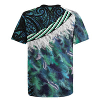 Turquoise Traditional Cloak Aotearoa Rugby Jersey Maori Paua Shell Korowai Pattern
