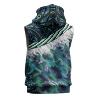 Turquoise Traditional Cloak Aotearoa Sleeveless Zip Hoodie Maori Paua Shell Korowai Pattern LT14 - Polynesian Pride