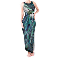 Turquoise Traditional Cloak Aotearoa Tank Maxi Dress Maori Paua Shell Korowai Pattern LT14 Women Turquoise - Polynesian Pride