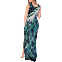 Turquoise Traditional Cloak Aotearoa Tank Maxi Dress Maori Paua Shell Korowai Pattern LT14 - Polynesian Pride