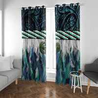 Turquoise Traditional Cloak Aotearoa Window Curtain Maori Paua Shell Korowai Pattern LT14 With Grommets Turquoise - Polynesian Pride
