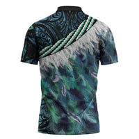 Turquoise Traditional Cloak Aotearoa Zipper Polo Shirt Maori Paua Shell Korowai Pattern - Polynesian Pride