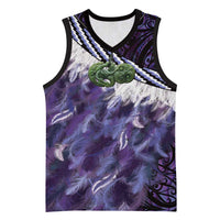 Purple Traditional Cloak Aotearoa Basketball Jersey Maori Paua Shell Korowai Pattern - Polynesian Pride