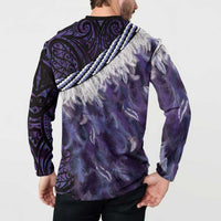 Purple Traditional Cloak Aotearoa Button Sweatshirt Maori Paua Shell Korowai Pattern LT14 - Polynesian Pride