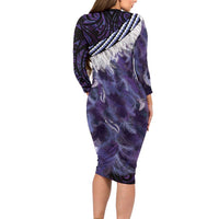 Purple Traditional Cloak Aotearoa Family Matching Long Sleeve Bodycon Dress and Hawaiian Shirt Maori Paua Shell Korowai Pattern