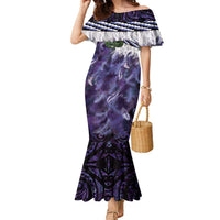 Purple Traditional Cloak Aotearoa Family Matching Mermaid Dress and Hawaiian Shirt Maori Paua Shell Korowai Pattern