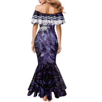 Purple Traditional Cloak Aotearoa Family Matching Mermaid Dress and Hawaiian Shirt Maori Paua Shell Korowai Pattern