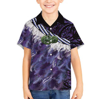 Purple Traditional Cloak Aotearoa Kid Hawaiian Shirt Maori Paua Shell Korowai Pattern LT14 Kid Purple - Polynesian Pride