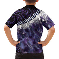 Purple Traditional Cloak Aotearoa Kid Hawaiian Shirt Maori Paua Shell Korowai Pattern LT14 - Polynesian Pride