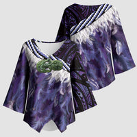 Purple Traditional Cloak Aotearoa Kimono Sleeve Blouse Maori Paua Shell Korowai Pattern - Polynesian Pride
