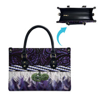 Purple Traditional Cloak Aotearoa Leather Bag Maori Paua Shell Korowai Pattern - Polynesian Pride