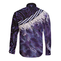 Purple Traditional Cloak Aotearoa Long Sleeve Button Shirt Maori Paua Shell Korowai Pattern LT14 - Polynesian Pride