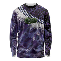 Purple Traditional Cloak Aotearoa Long Sleeve Shirt Maori Paua Shell Korowai Pattern LT14 Unisex Purple - Polynesian Pride