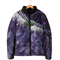 Purple Traditional Cloak Aotearoa Padded Jacket Maori Paua Shell Korowai Pattern - Polynesian Pride
