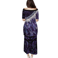 Purple Traditional Cloak Aotearoa Puletasi Maori Paua Shell Korowai Pattern LT14 - Polynesian Pride