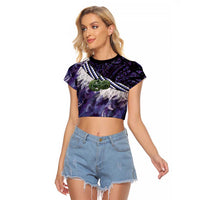 Purple Traditional Cloak Aotearoa Raglan Cropped T Shirt Maori Paua Shell Korowai Pattern LT14 Female Purple - Polynesian Pride