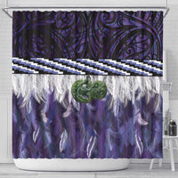 Purple Traditional Cloak Aotearoa Shower Curtain Maori Paua Shell Korowai Pattern