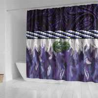 Purple Traditional Cloak Aotearoa Shower Curtain Maori Paua Shell Korowai Pattern