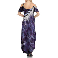 Purple Traditional Cloak Aotearoa Summer Maxi Dress Maori Paua Shell Korowai Pattern LT14 - Polynesian Pride