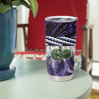 Purple Traditional Cloak Aotearoa Tumbler Cup Maori Paua Shell Korowai Pattern