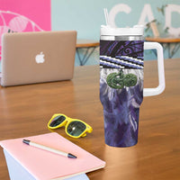 Purple Traditional Cloak Aotearoa Tumbler With Handle Maori Paua Shell Korowai Pattern