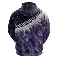 Purple Traditional Cloak Aotearoa Zip Hoodie Maori Paua Shell Korowai Pattern