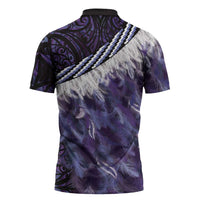 Purple Traditional Cloak Aotearoa Zipper Polo Shirt Maori Paua Shell Korowai Pattern - Polynesian Pride