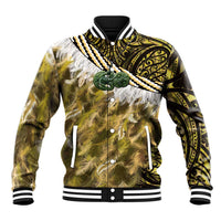 Yellow Traditional Cloak Aotearoa Baseball Jacket Maori Paua Shell Korowai Pattern LT14 Unisex Yellow - Polynesian Pride