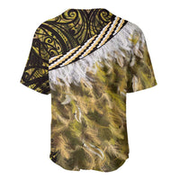 Yellow Traditional Cloak Aotearoa Baseball Jersey Maori Paua Shell Korowai Pattern
