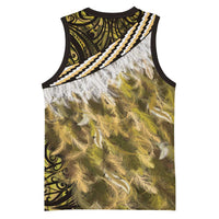 Yellow Traditional Cloak Aotearoa Basketball Jersey Maori Paua Shell Korowai Pattern - Polynesian Pride