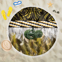 Yellow Traditional Cloak Aotearoa Beach Blanket Maori Paua Shell Korowai Pattern LT14 One Size 150cm Yellow - Polynesian Pride