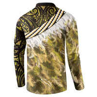 Yellow Traditional Cloak Aotearoa Button Sweatshirt Maori Paua Shell Korowai Pattern LT14 - Polynesian Pride
