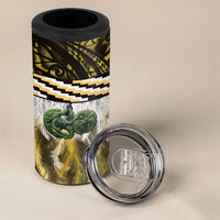 Yellow Traditional Cloak Aotearoa 4 in 1 Can Cooler Tumbler Maori Paua Shell Korowai Pattern LT14 - Polynesian Pride