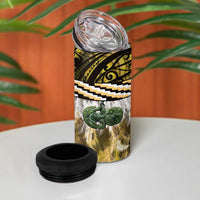 Yellow Traditional Cloak Aotearoa 4 in 1 Can Cooler Tumbler Maori Paua Shell Korowai Pattern LT14 - Polynesian Pride