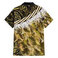 Yellow Traditional Cloak Aotearoa Family Matching Long Sleeve Bodycon Dress and Hawaiian Shirt Maori Paua Shell Korowai Pattern