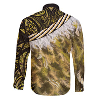 Yellow Traditional Cloak Aotearoa Family Matching Off The Shoulder Long Sleeve Dress and Hawaiian Shirt Maori Paua Shell Korowai Pattern