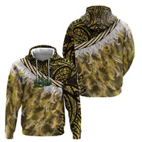 Yellow Traditional Cloak Aotearoa Hoodie Maori Paua Shell Korowai Pattern