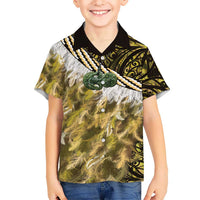 Yellow Traditional Cloak Aotearoa Kid Hawaiian Shirt Maori Paua Shell Korowai Pattern LT14 Kid Yellow - Polynesian Pride