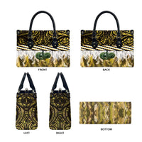Yellow Traditional Cloak Aotearoa Leather Bag Maori Paua Shell Korowai Pattern - Polynesian Pride