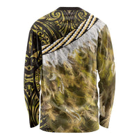 Yellow Traditional Cloak Aotearoa Long Sleeve Shirt Maori Paua Shell Korowai Pattern LT14 - Polynesian Pride