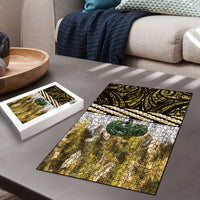 Yellow Traditional Cloak Aotearoa Puzzle Maori Paua Shell Korowai Pattern - Polynesian Pride