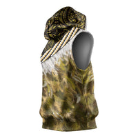 Yellow Traditional Cloak Aotearoa Sleeveless Hoodie Maori Paua Shell Korowai Pattern - Polynesian Pride