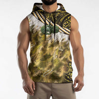 Yellow Traditional Cloak Aotearoa Sleeveless Hoodie Maori Paua Shell Korowai Pattern - Polynesian Pride