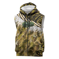 Yellow Traditional Cloak Aotearoa Sleeveless Zip Hoodie Maori Paua Shell Korowai Pattern LT14 Yellow - Polynesian Pride