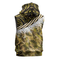 Yellow Traditional Cloak Aotearoa Sleeveless Zip Hoodie Maori Paua Shell Korowai Pattern LT14 - Polynesian Pride