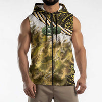 Yellow Traditional Cloak Aotearoa Sleeveless Zip Hoodie Maori Paua Shell Korowai Pattern LT14 - Polynesian Pride