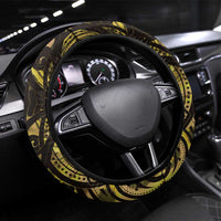 Yellow Traditional Cloak Aotearoa Steering Wheel Cover Maori Paua Shell Korowai Pattern LT14 Universal Fit Yellow - Polynesian Pride